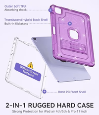 Case for iPad Air 5th/4th Generation Case (2022/2020) 10.9'', for iPad Pro 11 Inch (4th/3rd/2nd/1st Gen), Hard Sturdy Slim Cover for iPad Air 5 4 th with Pencil Holder/Stand, Purple Glitter thumbnail 5