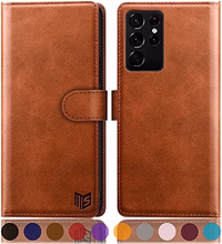 SUANPOT for Samsung Galaxy S21 Ultra 6.8" with RFID Blocking Leather Wallet case Credit Card Holder,Flip Folio Book Phone case Shockproof Cover Women Men for Samsung S21 Ultra case Wallet Light Brown thumbnail 1