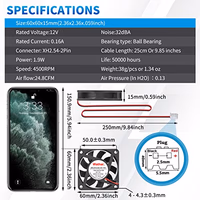 Wathai 60mm 12V Dual Ball Bearing High Speed DC Exhaust Cooling Fan (60x60x15mm, 4500RPM, 24.8CFM, 32dBA) for Desktops, Laptops thumbnail 2