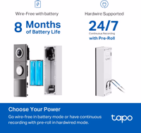Tapo 2K+ Wired or Battery Powered Smart Video Doorbell with Chime - 180° Field of View, Person/Vehicle/Package Detection, Ring Call, 2-Way Audio, Subscription-Free Local Storage or Optional Cloud,D225 thumbnail 4