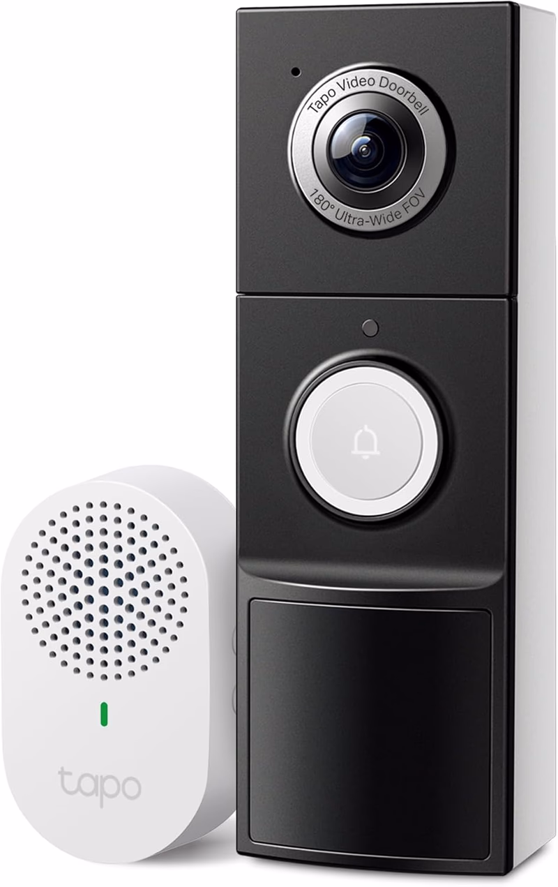 Tapo 2K+ Wired or Battery Powered Smart Video Doorbell with Chime - 180° Field of View, Person/Vehicle/Package Detection, Ring Call, 2-Way Audio, Subscription-Free Local Storage or Optional Cloud,D225
