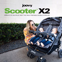 Joovy Scooter X2 Side-by-Side Double Stroller Featuring Dual Snack Trays, One-Handed Fold, Multi-Position Reclining Seats, Adjustable Leg Rests, and in-Seat Storage (Charcoal) thumbnail 2