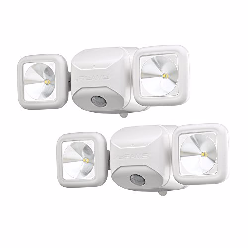 Beams MB3000-WHT-02 Outdoor Battery-Powered Wireless Motion Sensing Dual Head Security Floodlight, 500 Lumens, White, 2-Pack