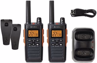 Cobra RX680 Walkie Talkies (2-Pack) - Rugged & Splashproof Two Way Radios Long Range, IP54 Water Resistant Design, 60 Pre-Programmed Channels, Weather Alerts, Included Charging Dock (Black/Orange) thumbnail 1