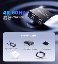 HDMI Splitter 1 in 2 Out 4K@60Hz w/ 4ft HDMI Cable, HDCP Bypass HDMI Audio Splitter for Soundbar, Support Dobly Vision/Atmos 7.1ch,Down Scaler 4K 1080P Sync, 2K@144Hz,Work for Firestick, PS4/5, Roku thumbnail 4