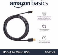 Amazon Basics USB-A to Micro USB 2.0 Charger 10 Foot Black thumbnail 2