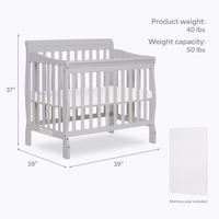 Dream On Me Aden 4-in-1 Convertible Mini Baby Crib, GREENGUARD Gold & BSA Certified, Sustainable Pinewood, Non-Toxic Finish, 3 Mattress Heights, Converts to Mini Day & Twin-Size Bed - Grey thumbnail 3