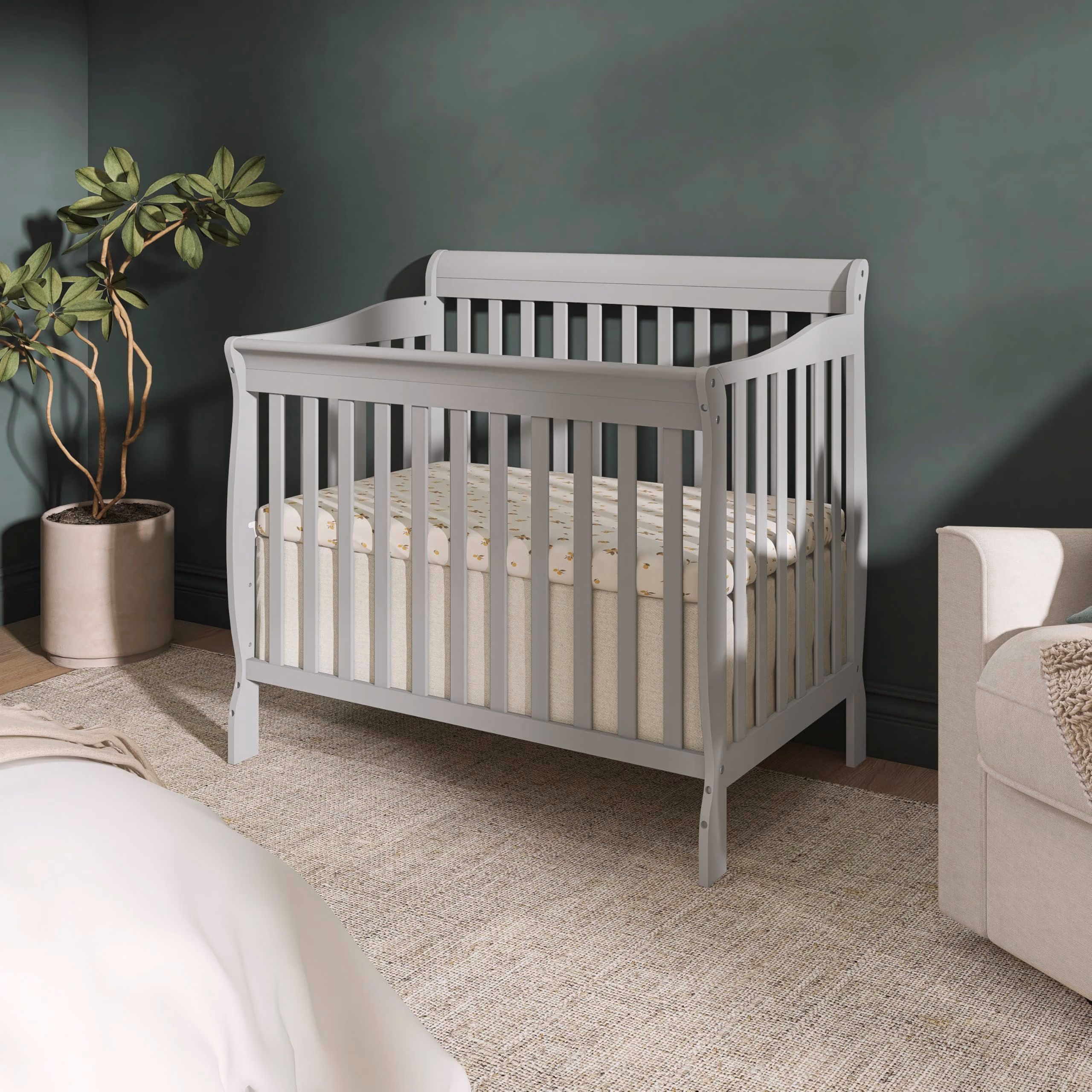 Dream On Me Aden 4-in-1 Convertible Mini Baby Crib, GREENGUARD Gold & BSA Certified, Sustainable Pinewood, Non-Toxic Finish, 3 Mattress Heights, Converts to Mini Day & Twin-Size Bed - Grey thumbnail 2