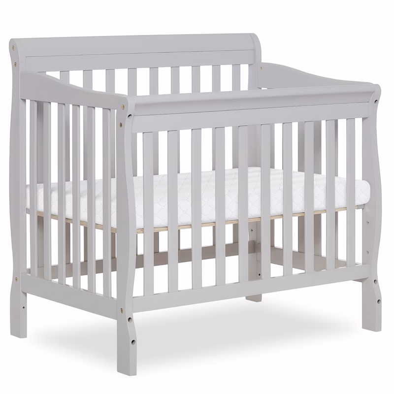 Dream On Me Aden 4-in-1 Convertible Mini Baby Crib, GREENGUARD Gold & BSA Certified, Sustainable Pinewood, Non-Toxic Finish, 3 Mattress Heights, Converts to Mini Day & Twin-Size Bed - Grey