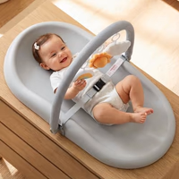 Mallify Wipe-Clean Baby Changing Pad, Waterproof Durable PU Pad, Soft & Non-Slip Safety Belt & Hanging Toys, Easy to Adjust & Removable Bar, Gray thumbnail 1