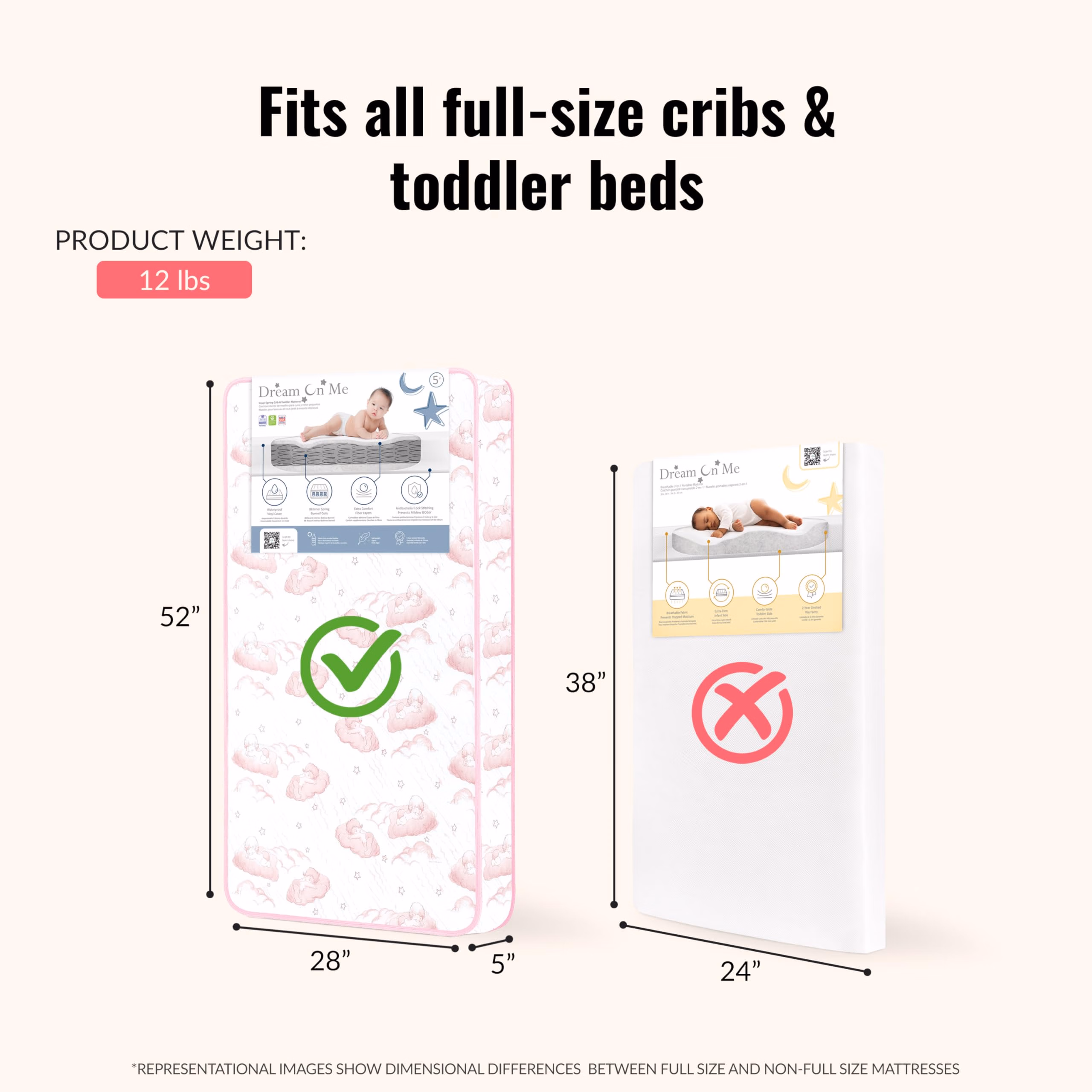 Dream On Me Twilight 80 Coil Spring Crib and Toddler Bed Mattress, Wave Pink, 5" thumbnail 3