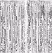 2 Pack Foil Curtain Backdrop Silver Metallic Tinsel Foil Fringe Curtains Photo Booth Props for Birthday Wedding Engagement Baby Shower Bachelorette Christmas Holiday Celebration Party Decorations thumbnail 1