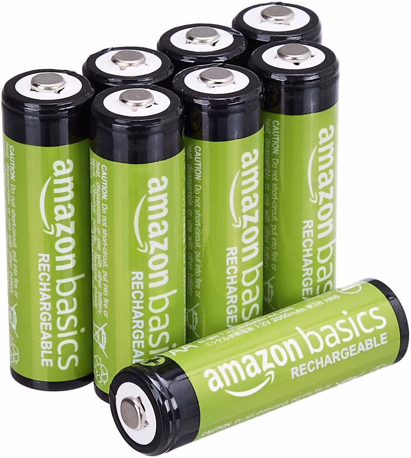 Amazon Basics 8-Pack Rechargeable AA NiMH Batteries, 2000 mAh, 1.2V, Recharge up to 1000x Times, Pre-Charged