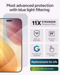 ZAGG XTR5 Screen Protector for iPhone 17 Pro Max - Glass, Blue Light Protection, 11X Stronger, Eyesafe CPF60 Tech, Anti-reflective Tech, Vibrant Color & Touch Sensitive Tempered Glass, Easy To Install thumbnail 2