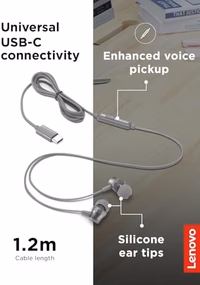 Lenovo - 300 Wired in-Ear USB-C Headphones - in-Line Microphone - USB-C Connectivity - Play & Pause Button - 3 Sizes Silicone Ear Tips Included, Grey thumbnail 4