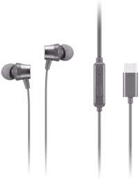 Lenovo - 300 Wired in-Ear USB-C Headphones - in-Line Microphone - USB-C Connectivity - Play & Pause Button - 3 Sizes Silicone Ear Tips Included, Grey thumbnail 1
