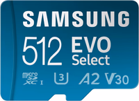 Samsung EVO Select microSDMemory Card + Adapter, 512GB microSDXC, Up-to 160 MB/s, 4K UHD, UHS-I, C10, U3, V30, A2, for Mobile Phone, Smartphones, Nintendo-Switch, and Tablets (MB-ME512SA/AM) thumbnail 1