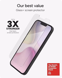 ZAGG Glass+ Screen Protector for iPhone 17e/ 16e/ 14/13/ 13 Pro - 3X Shatter Protection, High Scratch Resistance, Oil-Resistant, Reinforced Edges, InvisibleShield, Easy Install thumbnail 3