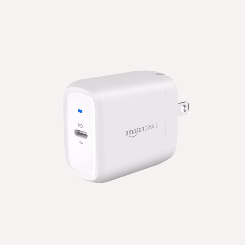 Amazon Basics 20W One-Port USB-C Wall Charger with Power Delivery PD for Tablets & Phones (iPhone 16/15/14/13/12/11/X, iPad, Samsung, and more), non-PPS, 1.81 x 1.73 x 1.09 inches, White