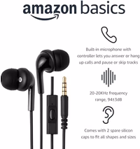 Amazon Basics Wired Earbuds with Microphone, In-Ear Headphones, 3.5mm Jack, High Definition Sound, Secure Fit, 4.2 ft Cable, S/M/L Ear Tips, Black thumbnail 2