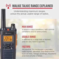 Cobra RX680 Walkie Talkies (2-Pack) - Rugged & Splashproof Two Way Radios Long Range, IP54 Water Resistant Design, 60 Pre-Programmed Channels, Weather Alerts, Included Charging Dock (Black/Orange) thumbnail 2