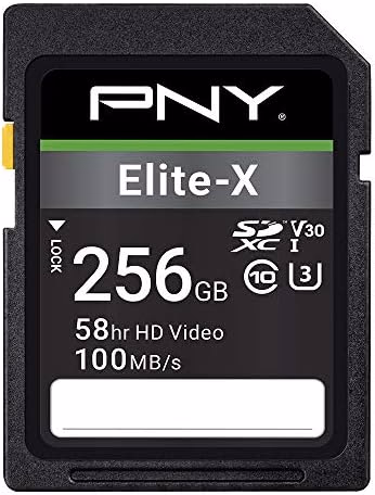 PNY 256GB Elite-X Class 10 U3 V30 SDXC Flash Memory Card - 100MB/s, Class 10, U3, V30, 4K UHD, Full HD, UHS-I, Full Size SD (Pack of 1)