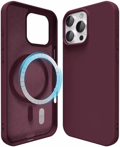 oakxco Silicone Case for iPhone 16 Pro Max Case Magnetic, Compatible with Magsafe Wireless Charging, Slim Thin Soft Rubber Gel, Girly Cute Aesthetic Hard Mag Safe Cover for Women, Burgundy Maroon