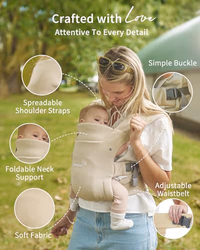 GROWNSY Baby Carrier, Cozy Newborn Carrier, Ergonomic Baby Wraps Carrier Newborn to Toddler with Head Support, Cream thumbnail 4