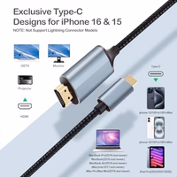 USB-C to HDMI Adapter Cable for iPhone 17 / 16 / 15 – 6.6FT, 1080P HD, YouTube to TV Output Compatibility, Projector & Camping, High-Speed Mirroring Sync Video & Audio for Home Office & Fitness App thumbnail 2