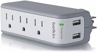 Belkin Wall Mount Surge Protector - 3 AC Multi Outlets & 2 USB Ports - Flat Rotating Plug Splitter - Wall Outlet Extender for Home, Office, Travel, Computer Desktop & Phone Charger - 918 Joules thumbnail 5