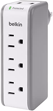 Belkin Wall Mount Surge Protector - 3 AC Multi Outlets & 2 USB Ports - Flat Rotating Plug Splitter - Wall Outlet Extender for Home, Office, Travel, Computer Desktop & Phone Charger - 918 Joules