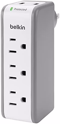 Belkin Wall Mount Surge Protector - 3 AC Multi Outlets & 2 USB Ports - Flat Rotating Plug Splitter - Wall Outlet Extender for Home, Office, Travel, Computer Desktop & Phone Charger - 918 Joules thumbnail 1