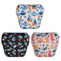 Babygoal Baby Swim Diapers 3 Pack for 0-8 Months Infant Girls and Boys, Reusable Adjustable Washable for Swimming Lessons-Boat, Bear,Dinosaur thumbnail 1