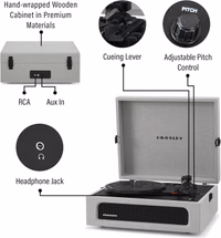 Crosley CR8017B-GY Voyager Vintage Portable Vinyl Record Player Turntable with Bluetooth in/Out and Built-in Speakers, Gray thumbnail 5