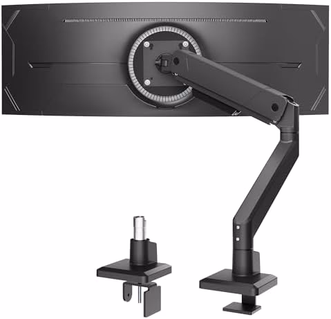 monTEK Single Monitor Arm for Max 45 Inch Ultrawide Screens Adjustable Monitor Desk Mount Holds 35 Lbs Cable Management with Clamp/Grommet Desk Mount, VESA 75/100mm
