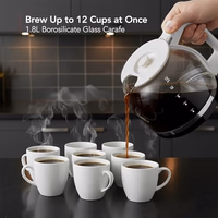 OVENTE 12-Cup Drip Coffee Maker with Borosilicate Glass Carafe, One-Touch Operation Machine, Anti-Drip System, Reusable Filter and Clear View Water Gauge, Ideal for Home or Office, Light Teal CM412LBL thumbnail 2