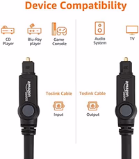Amazon Basics Toslink Digital Optical Audio Fiber Optic Cable, Multi-Channel, for Sound Bar, Audio System, Home Theatre, Game Console, Blu-Ray Player, Gold-Plated Connectors, 6 Foot, Black thumbnail 3