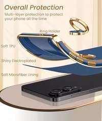 Dretal for Samsung Galaxy S25 Edge Case, Screen Protector, 360° Rotatable Ring Holder Magnetic Kickstand,Plated Gold Edge Slim Soft TPU Protective Phone Case Cover for Galaxy S25 Edge (Blue) thumbnail 5