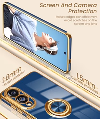 Dretal for Samsung Galaxy S25 Edge Case, Screen Protector, 360° Rotatable Ring Holder Magnetic Kickstand,Plated Gold Edge Slim Soft TPU Protective Phone Case Cover for Galaxy S25 Edge (Blue) thumbnail 3