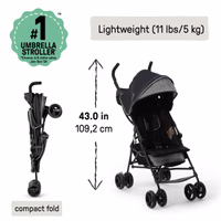 Ingenuity 3D Mini Convenience Stroller – Lightweight Stroller with Compact Fold, Multi-Position Recline, Canopy with Pop Out Sun Visor and More – Umbrella Stroller for Travel and More, Gray thumbnail 3