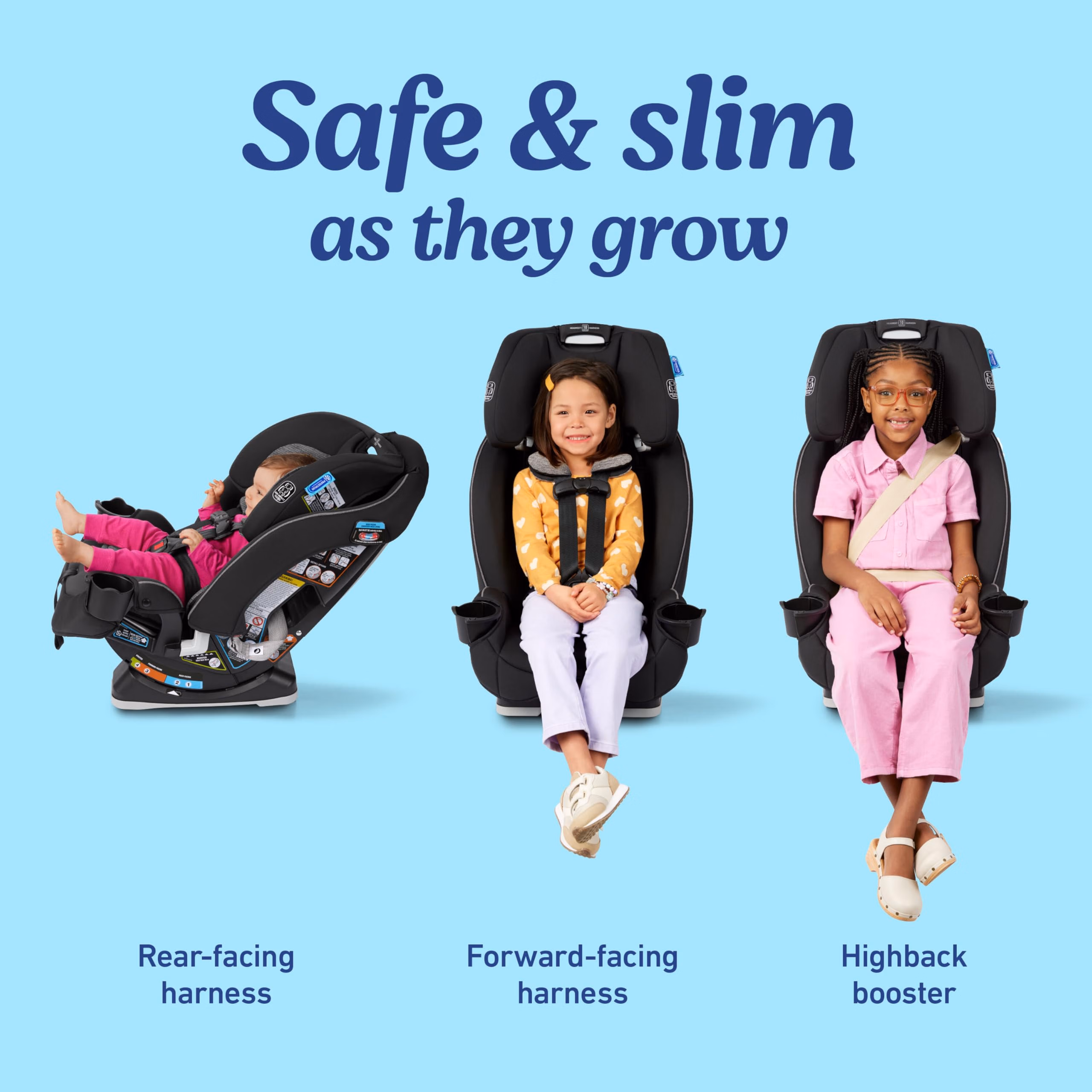 Graco Slimfit 3-in-1 Convertible Car Seat, Slim Car Seat with Space-Saving Design, Highback Booster Seat with 10-Position Headrest, Rear Facing and Forward Facing Carseat, Darcie thumbnail 3