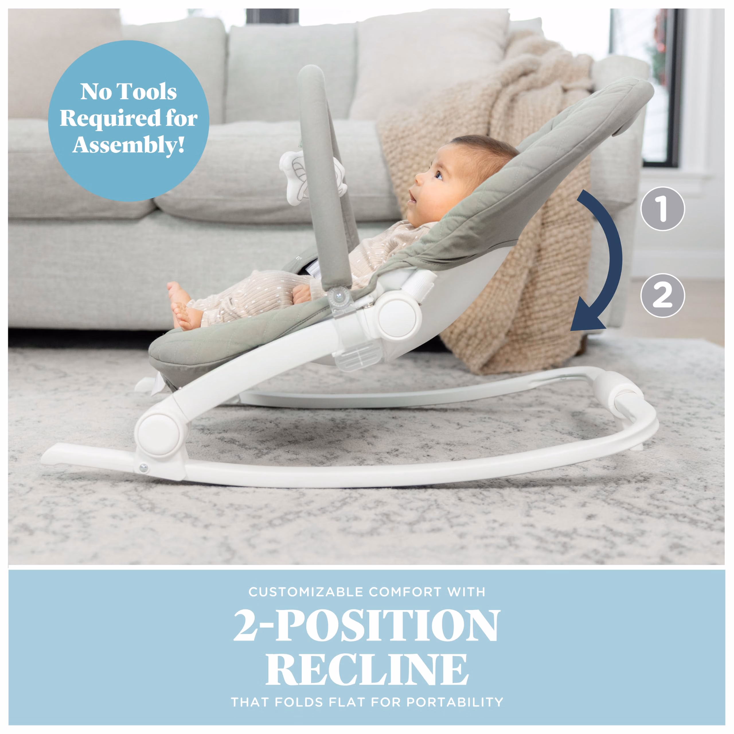 Baby Delight Aura | Deluxe Portable Rocker & Seat for Infants | Soothing Vibration & Sounds | Baby Rocker | Quilted Organic Sage thumbnail 4