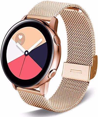 Band Compatible with Galaxy Watch 4/4 Classic / 5/5 Pro / 6/6 classic / 3 41mm / Galaxy Watch 42mm / Active 2, 20mm Stainless Steel Metal Mesh Replacement Strap for Women Men (Rose gold)