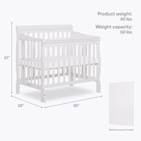 Dream On Me Aden 4-in-1 Convertible Mini Baby Crib, GREENGUARD Gold & BSA Certified, Sustainable Pinewood, Non-Toxic Finish, 3 Mattress Heights, Converts to Mini Day & Twin-Size Bed - White thumbnail 2