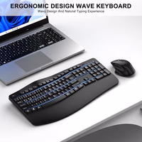 Wireless Keyboard and Mouse Combo, 2.4G Full Size Wave Keys Ergonomic Keyboard with Wrist Rest and 3-Level DPI Adjustable Wireless Ergonomic Mouse for Windows, Mac OS Desktop/Laptop/PC(Black) thumbnail 2