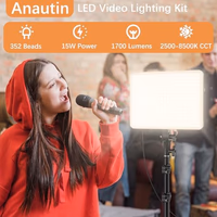 1-Pack LED Video Lighting Kit, Anautin 15W/1700Lux Photography Lighting with Tripod Stand, 2500-8500K Dimmable Streaming Light for Video Recording, Gaming, Podcast, Barber, Salon, TikTok, YouTube thumbnail 2