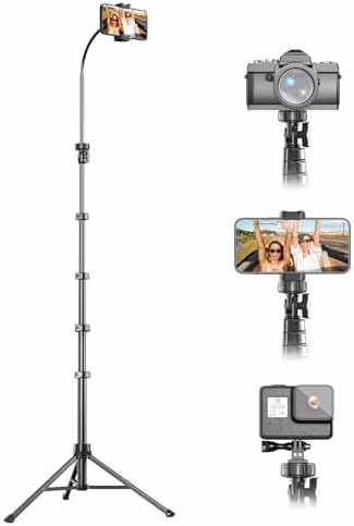 UBeesize 88’’ Flexible Phone Tripod with 14.95’’ Gooseneck, Remote and Phone Holder, Overhead Cell Phone Stand＆Selfie Stick for Video Recording, Compatible with iPhone Android Phone, Camera Black