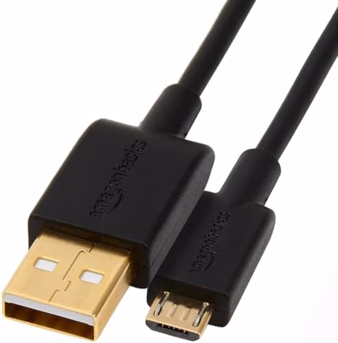Amazon Basics USB-A to Micro USB Charging Cable, 480Mbps Data Transfer Speed, Gold-Plated Plugs, Compatible with Android Phones and Tablets, 6 Foot, Black