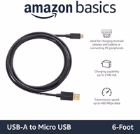 Amazon Basics USB-A to Micro USB Charging Cable, 480Mbps Data Transfer Speed, Gold-Plated Plugs, Compatible with Android Phones and Tablets, 6 Foot, Black thumbnail 2
