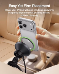 Belkin Wireless Car Charger, Magnetic Car Vent Mount w/ 3.3ft USB C Cable, Qi2 MagSafe Compatible Fast Charging iPhone Charger for iPhone 17, Galaxy S26, Pixel 10, & More - Travel Accessories - Black thumbnail 3